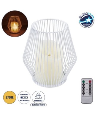 GloboStar® CANDLE 76488 Διακοσμητικό Realistic Κερί με LED Εφέ Κινούμενης Φλόγας - Μπαταρίας 2 x AA (Δεν Συμπεριλαμβάνονται) & Ασύρματο Χειριστήριο IR Θερμό Λευκό 2700K Dimmable Λευκό Φ14 x Υ16cm